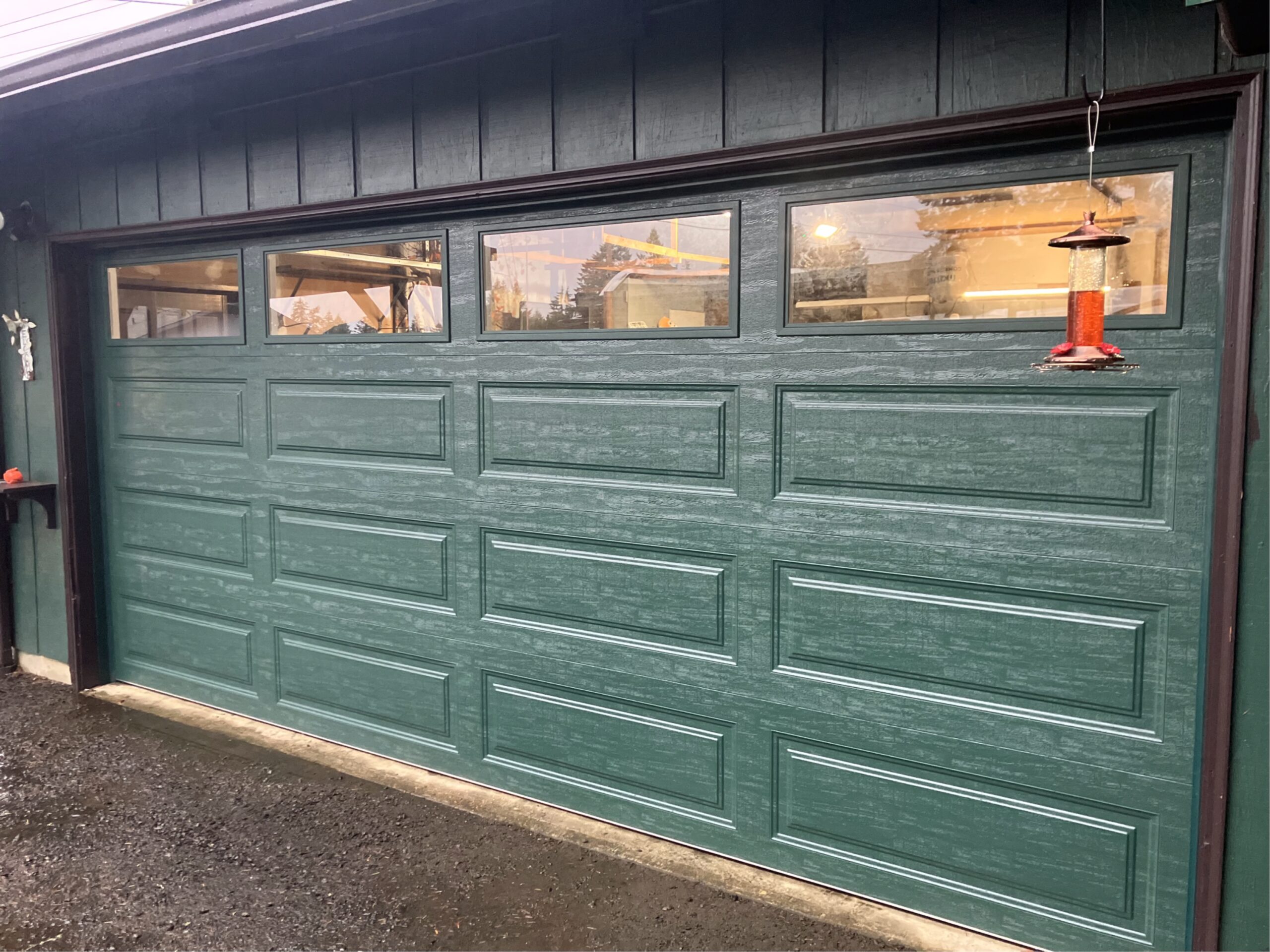 Garage door installation Shelton WA Clopay 4310 16x7 hunter green insulated steel-back door with glass
