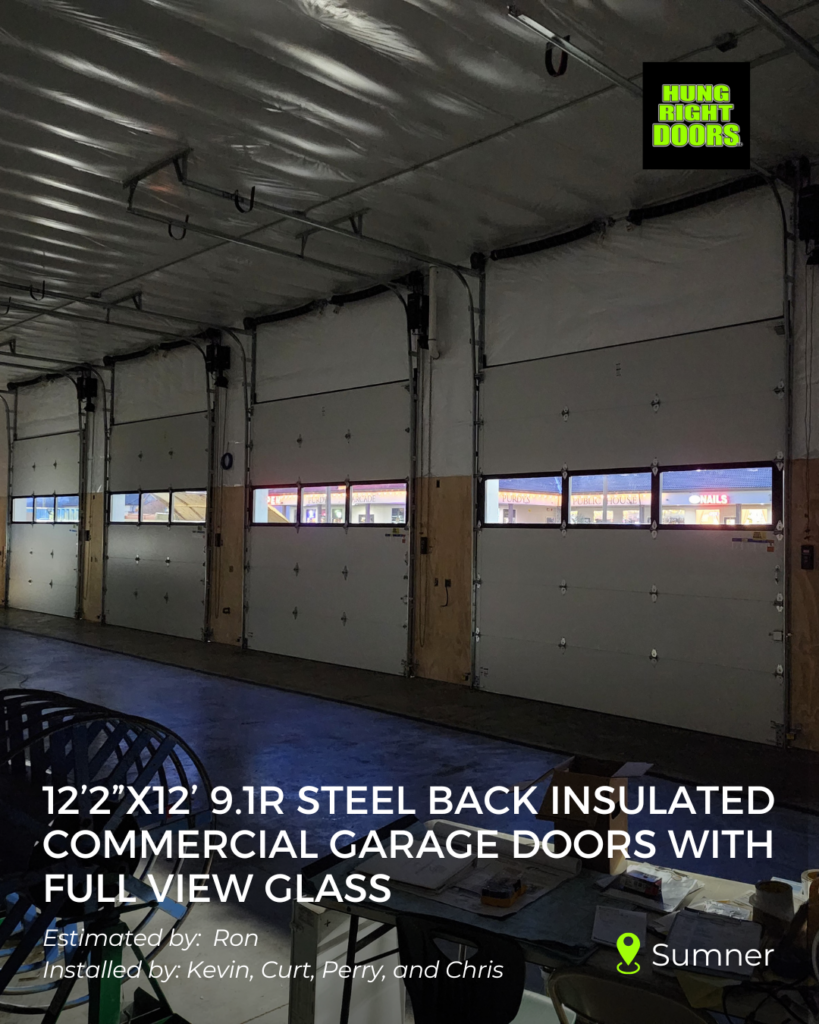 Commercial garage doors installed in Sumner, WA by Hung Right Doors.
